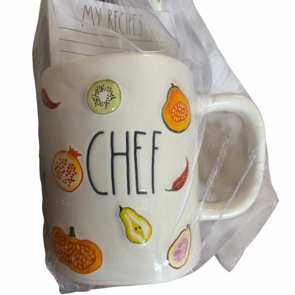 Rae Dunn ‘Chef’ Mug with Embossed Fruit Design, Recipe Note Pad, and 3 Pencils - Picture 2 of 4